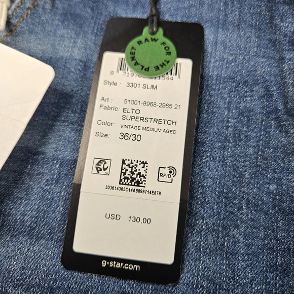 G-Star Raw Men's 3301 Slim Fit Jeans size 36/30 - Picture 7 of 13